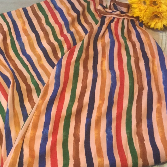 ❌DONATED❌Tan Blue Multicolor Stripe Halter Lined Maxi Dress - Picture 5 of 9
